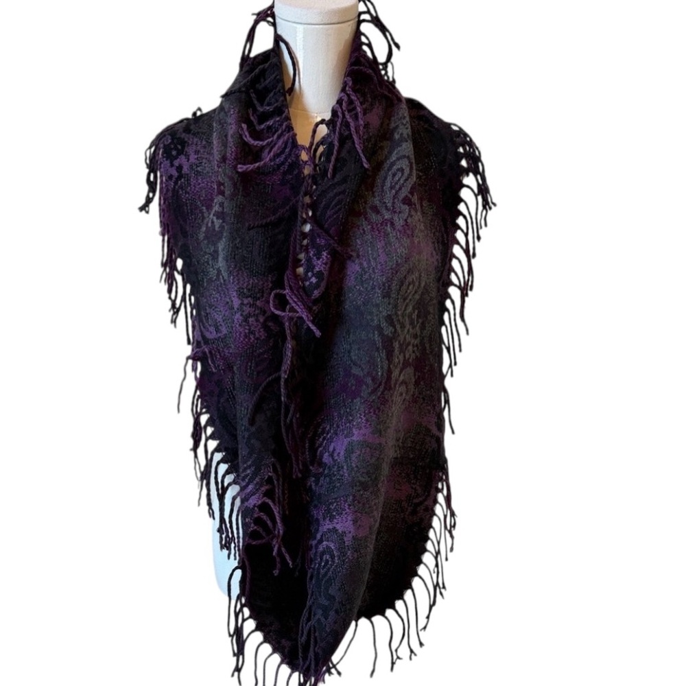 Cejon Black, Grey and Purple Fringed Infinity Scarf Size OS